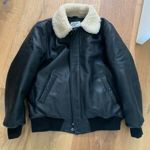 Roots Canada Leather Kids Aviator Jacket with Sherpa Collar XL